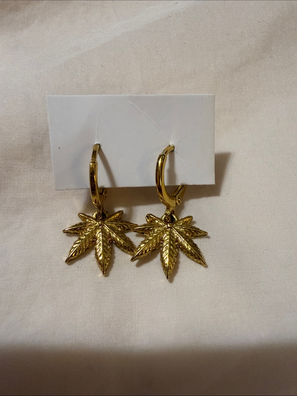 Gold Leaf Hoop Drop Earrings - Women Jewelry